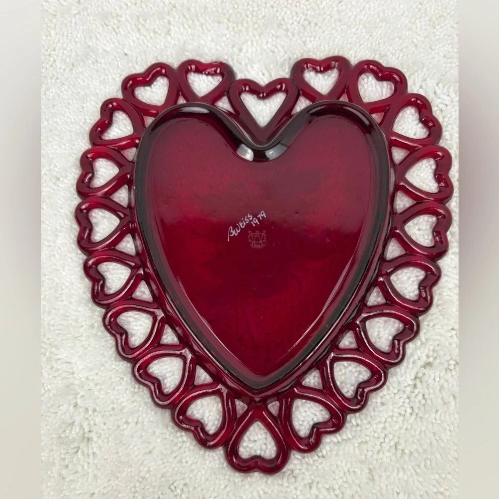 Vintage Westmoreland Ruby Red Heart Trinket Dish or Decorative Item